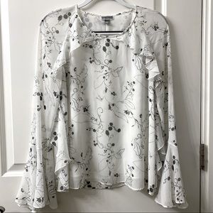 White, floral, bell sleeve blouse